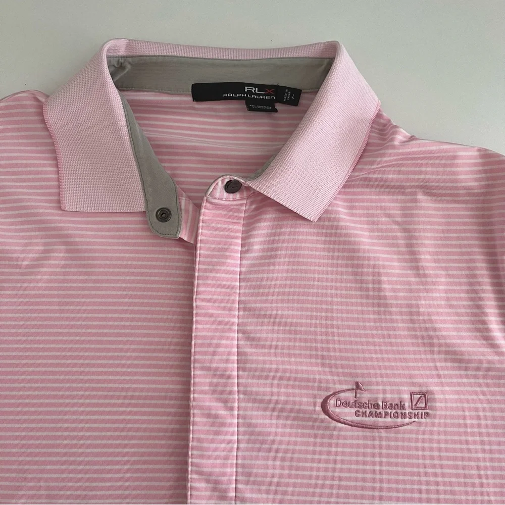 RLX Ralph Lauren Polo Golf‎ Pink White Striped Short Sleeve Large